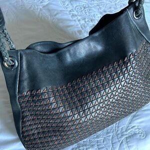 Vintage Bottega Veneta Black and Brown Women's Hobo Handbag